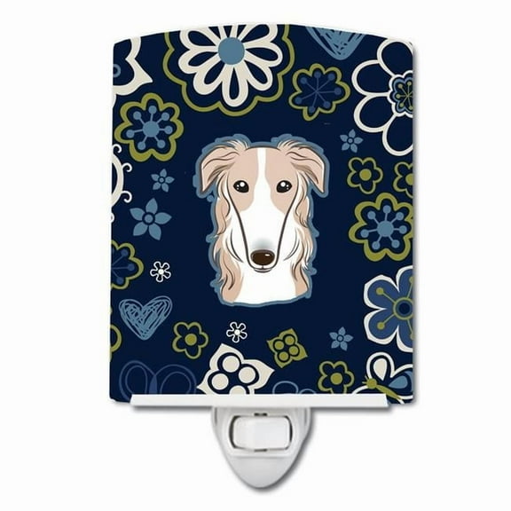 Caroline's Treasures BB5079CNL Blue Flowers Borzoi Ceramic Night Light, 6x4x3", multicolor