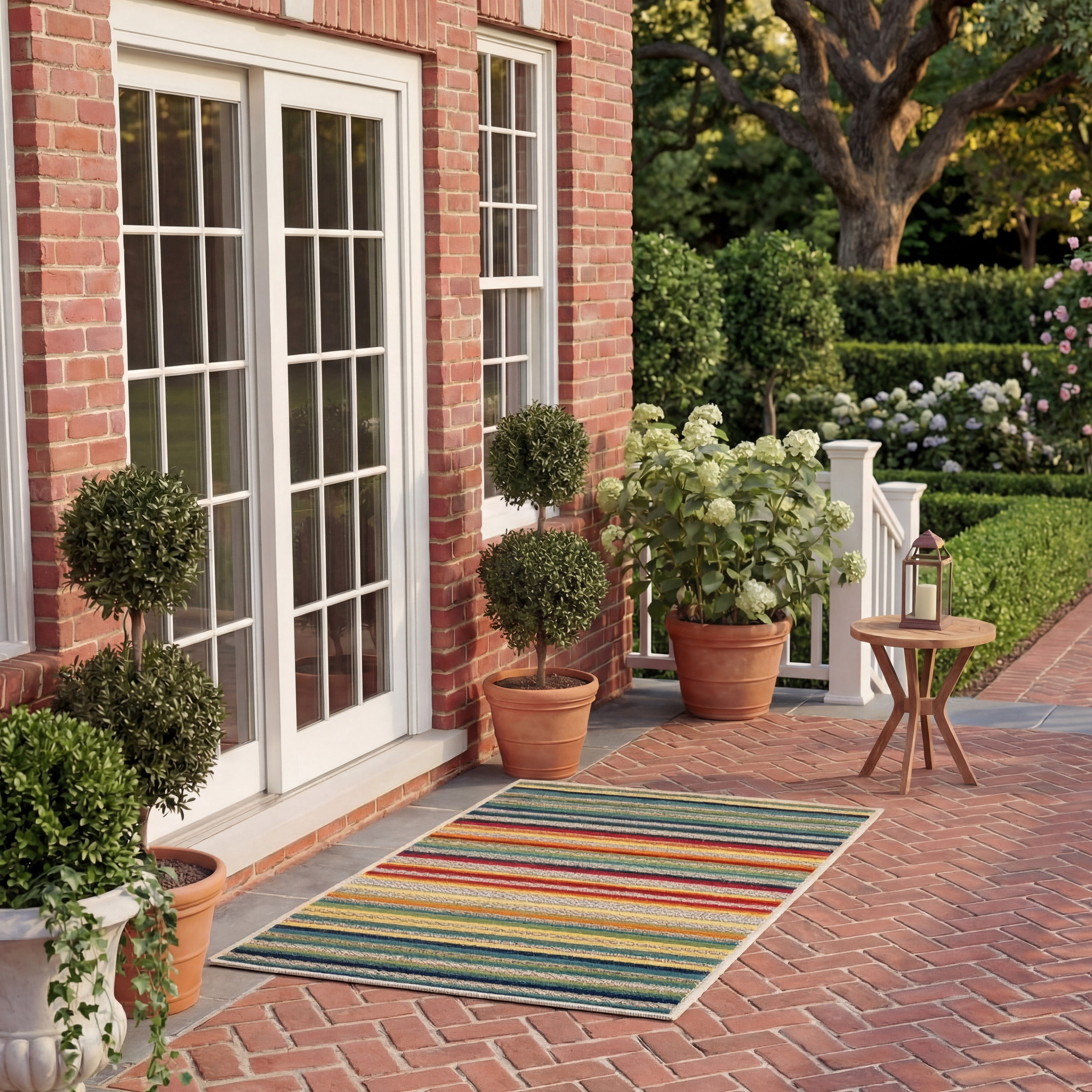 SAFAVIEH Cabana Fedelma Striped Indoor/Outdoor Area Rug, Ivory/Green, 6'7" x 6'7" Square