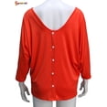 thumbnail image 6 of Spencer Women's 3/4 Sleeve Loose Blouse V Neck Back Buttons T Shirts Casual Solid Tops for Summer Fall Plus Size "Orange,M", 6 of 7