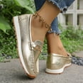 thumbnail image 4 of Rokment Womens Glitter Metallic Platform Loafers Fashion Comfortable Leather Memory Foam Walking Dressy Slip on Boat Dress Shoes Non Slip Work Flat Gold Size 6.5, 4 of 6