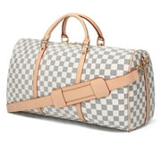 Miss Checker Women's Weekender Bag Checkered Travel Duffel Beach Handbags Overnight Gym Luggage White
