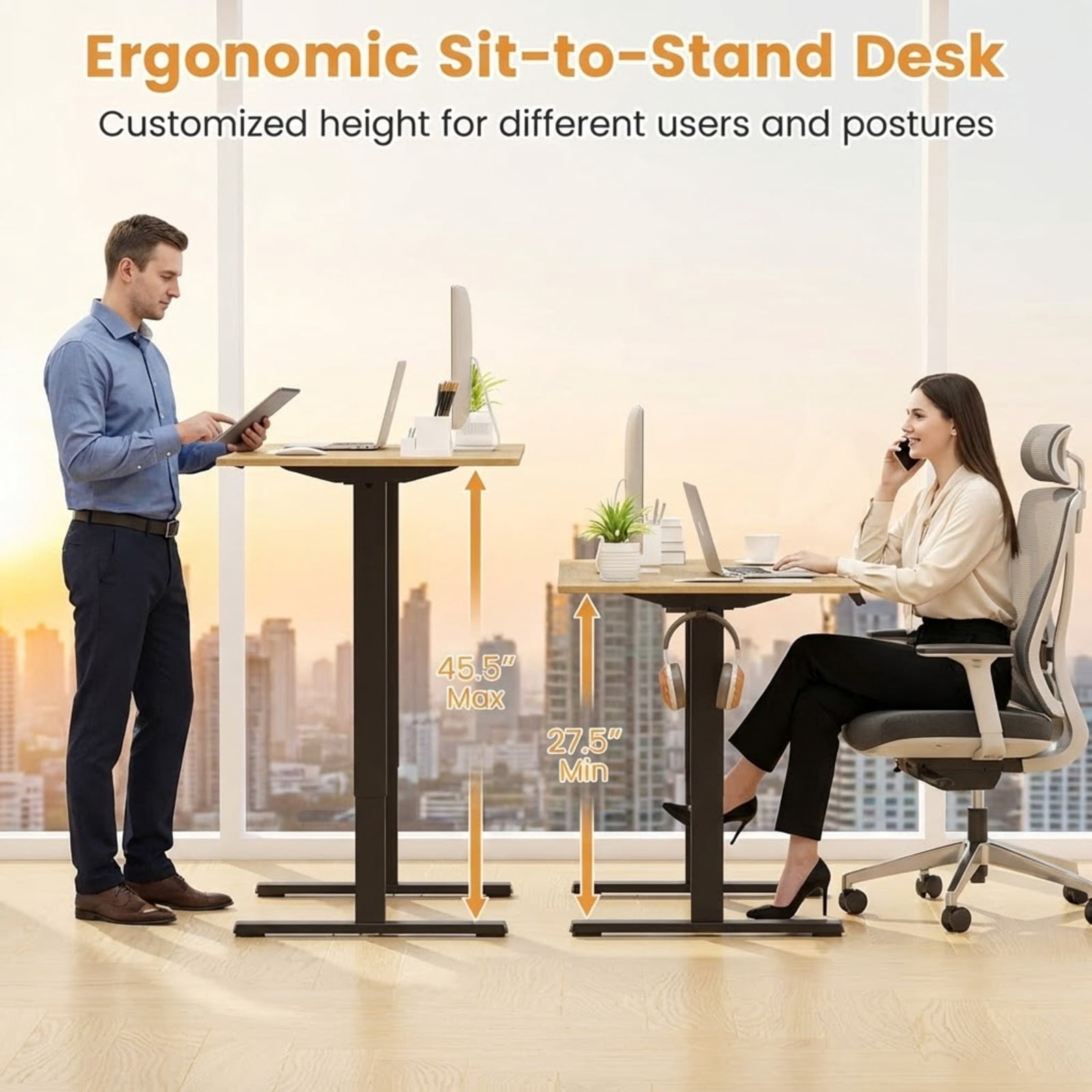 Furnibear Electric Standing Desk Frame Adjustable Height Computer Desk Base with LED Display Memory Presets 155 lbs Capacity Black