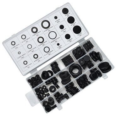 125 Pcs Kit d'Assortiment de Passe-Fil en Caoutchouc avec Joint Électrique pour Prise et Câble (Noir)