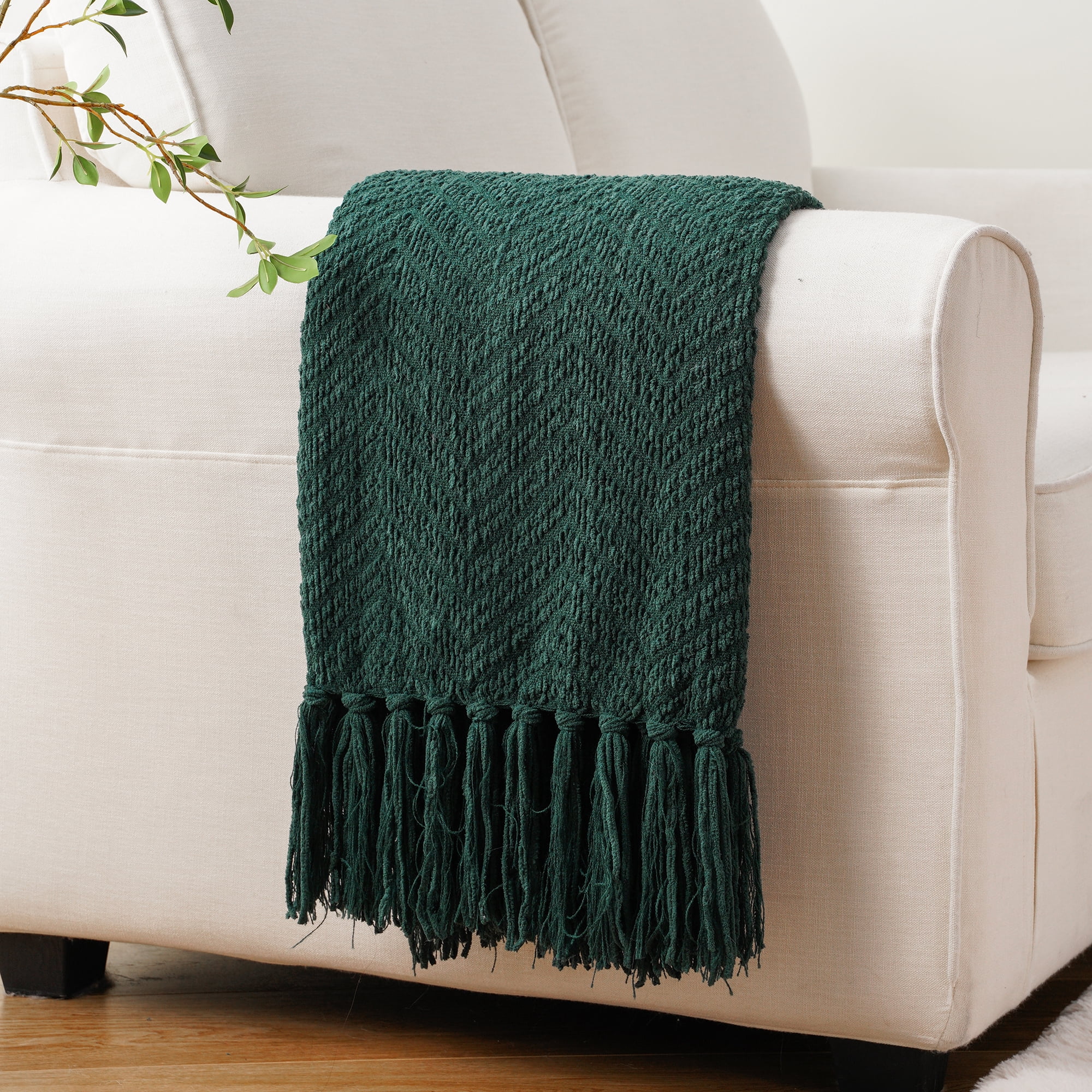 Battilo Forest Green Throw Blanket for Couch,Knit Christmas Green Blanket for Living Room Decor,50"x60"