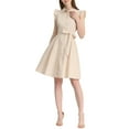 thumbnail image 4 of Vestido de camisa para mujer INSPIRE CHIC con mangas cortas, cuello de punta, cinturón en la cintura, botones, vestido midi en color beige, 4 of 6