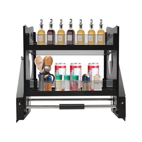 Pull Down Cabinet Organizer 2 Tier Pull-Out Cabinet Wall Shelf Spice Rack Kitchen Organizer