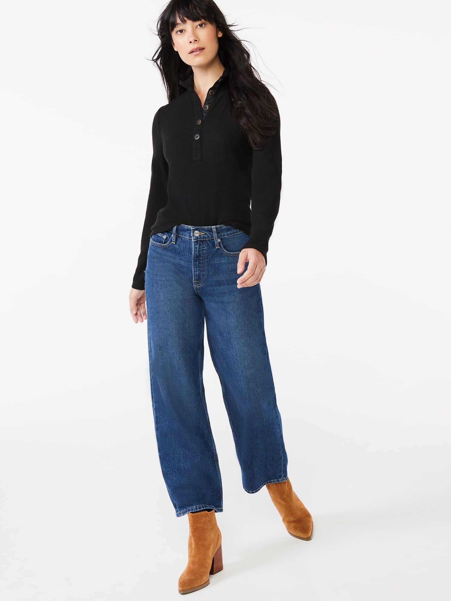 Free Assembly Women's Mock Neck Henley Top - Walmart.com