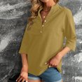 thumbnail image 5 of under $5 JINMGG Womens Tops,Women's V-Neck Long Sleeve Loose Button Cotton and Linen T-Shirt Summer Blouse,Yellow L, 5 of 7
