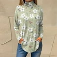 thumbnail image 2 of TQWQT Mock Turtle Necks Tops for Women Plus Size Floral Printed Tunic Top Long Sleeve Loose Fit Shirt Fall Turtleneck T-Shirts Curved Hem Graphic Tee Mint Green M, 2 of 5
