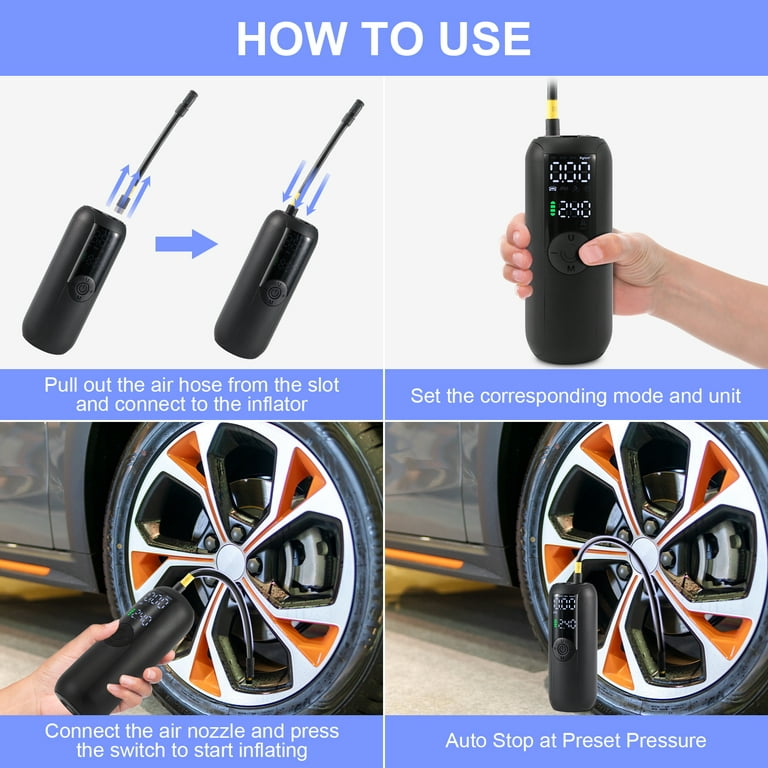 UABRLA Tire Pump,Tire Inflator Car Tire Inflator with Digital Pressure  Gauge, Fast Inflation, Auto Tire Pump for Car Tires, Motorcycles, Bikes or  Balls 