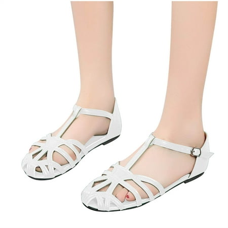 

SHENGXINY Retro Women s Sandals Roman Literary Style Hollow Female Shoes 2022 Summer Solid Color Thick Heels Flat Bottom Ladies Shoes