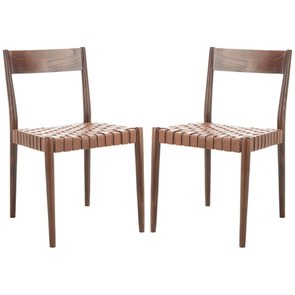 SAFAVIEH Eluned Leather Dining Chair, Cognac/Brown, Set of 2 (18.5 in. W x D x 31.5 in. H)