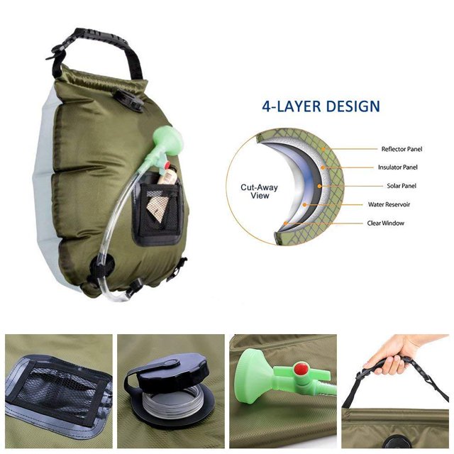 Bolsa de ducha solar para acampar, ducha portátil para acampar 5 galones/20 l solar al aire libre ZefeiWu 8390605334252
