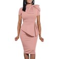 thumbnail image 1 of HSHDLDF Women Fashion Peplum Bodycon Short Sleeve Bow Club Ruffle Pencil Party Dress, 1 of 5