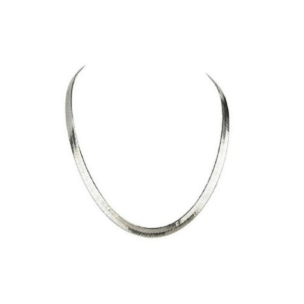 RM 14k White Gold Plated Flat Herringbone Chain Necklace Unisex