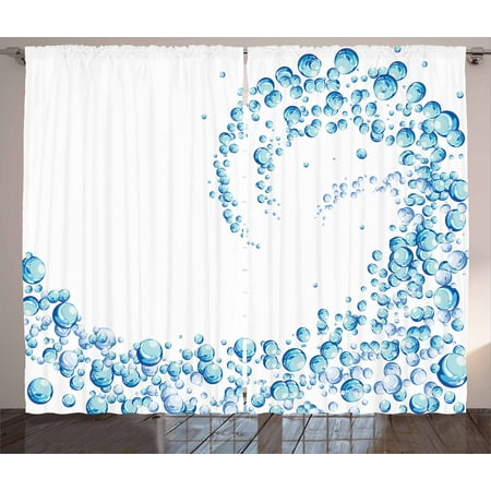 - Blue Curtains 2 Panels Set, Water Droplets Bubbles of Air Aquatic Fresh Simple Pattern Splashes Waves Ocean, Window Drapes for Living Room Bedroom, 108W X 84L Inches, Blue Aqua White, by Ambesonne