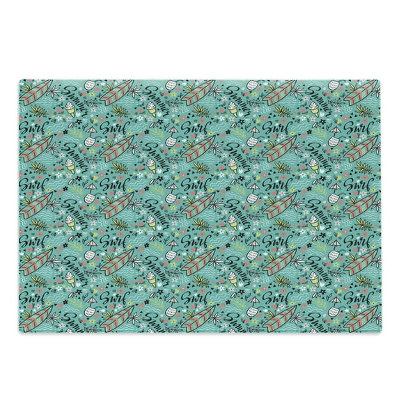 Surfboard Cutting Board, Tropical Composition Cocktail Ice Cream Floral Elements and Lettering, Decorative Tempered Glass Cutting and Serving Board, Large Size, Turquoise Multicolor, by Ambesonne