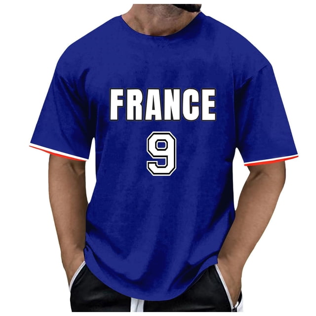 Tshirts Men Male Spring Summer Fashion French Flag Print Comfortable Short Sleeve Men Shirts Black M