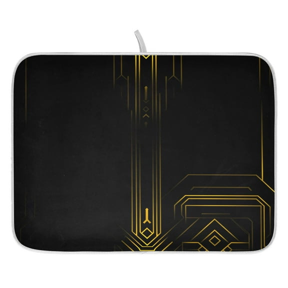 Art Deco Gold Dish Drying Mat for Kitchen, Quick Drying Absorbent Soft Durable 16" x 18"