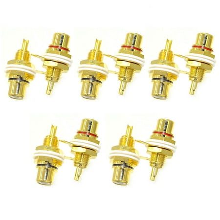Rca Chassis Socket - New RCA Female Chassis Panel Mount Jack Socket Connector 24K Gold Plated, Pack of 10
