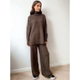 thumbnail image 5 of Womens Knit Lounge Set 2 Piece Sweater Top and Wide Leg Pants Soft Cozy Outfit for Fall Winter Brown L, 5 of 8