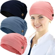 Geyoga 3 Pieces Bouffant Caps with Buttons Unisex Stretchy Headband Turban with Buttons for Women