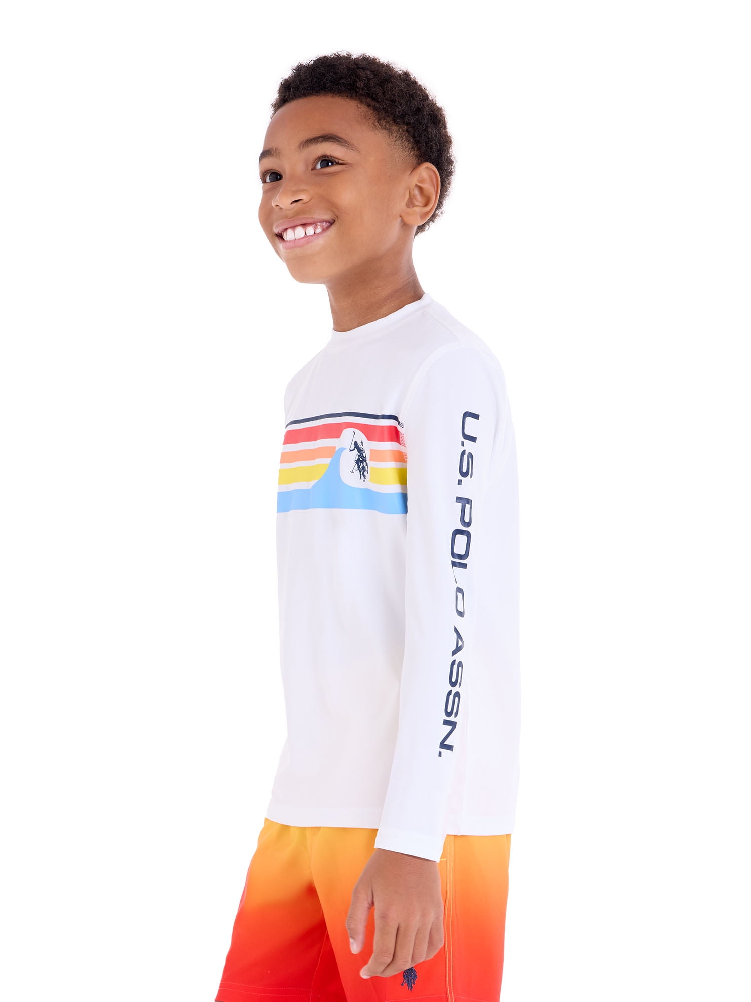U.S. Polo Assn. Boys Long Sleeve Chest Stripe Rashguard, Sizes 4-18