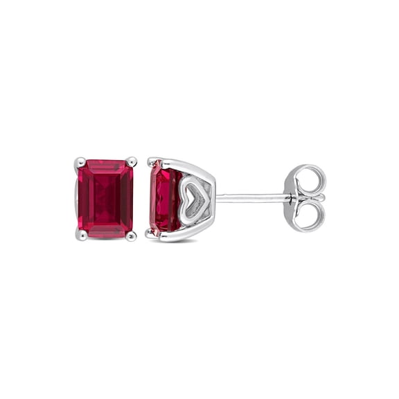 2.60 Carat (Ctw) Lab-Created Ruby Octagon Solitaire Stud Earrings in Sterling Silver for Women