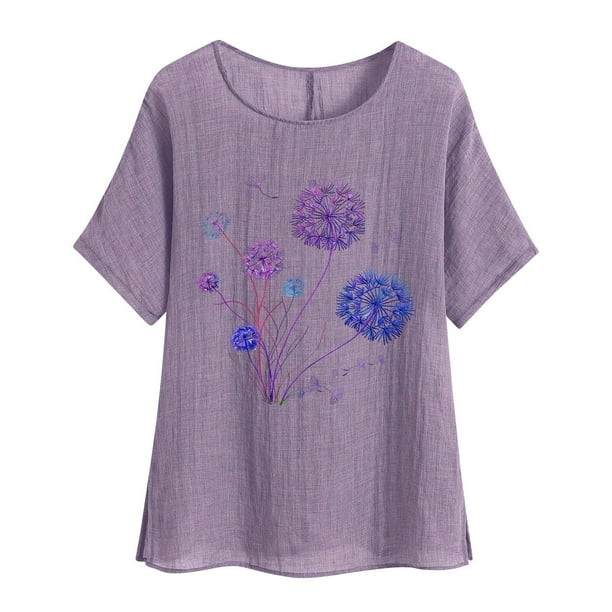 Vestidos Casuales Para Mujer, Blusas De Mujer De Moda Camisetas estampadas de moda para mujer, blusas casuales de lino holgadas de manga corta con cuello redondo y raglán