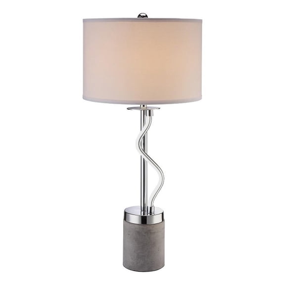 Benjara 30" Table Lamp- White Drum Fabric Shade- Modern Round Chrome Base