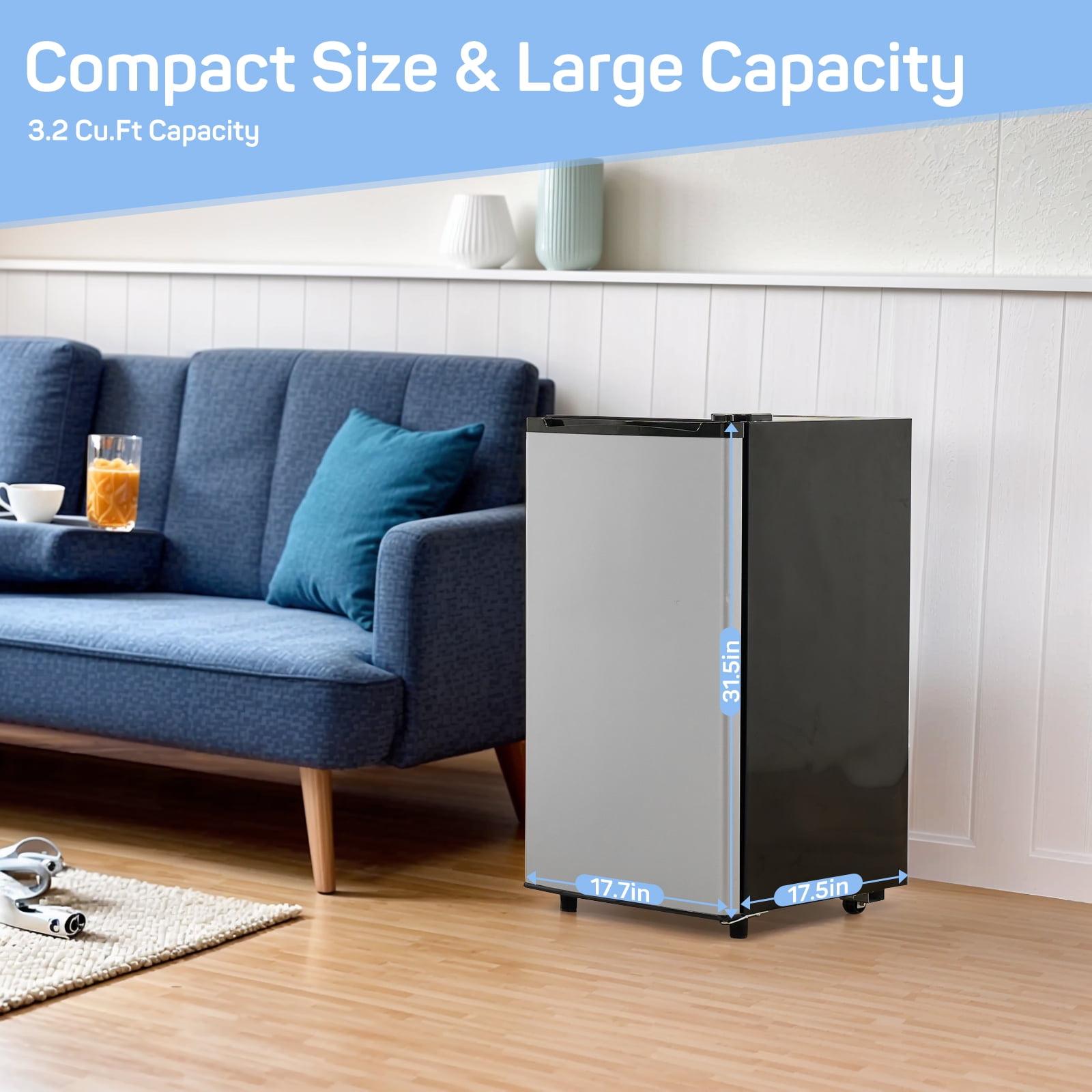 Bigleap Mini Fridge for Bedroom 3.2 Cu.Ft Small Refrigerator with Freezer for Dorm Office,Silver