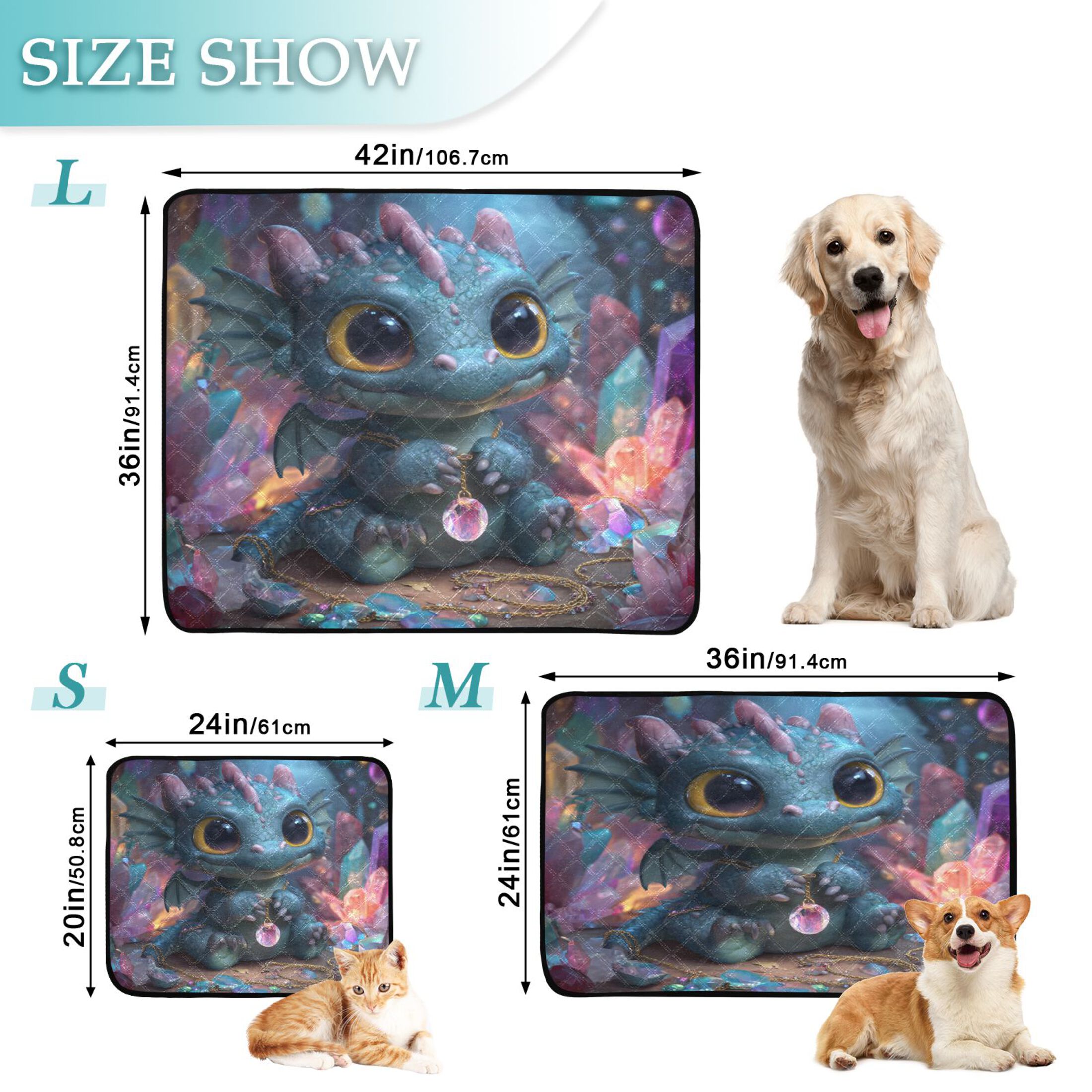 Qxltty Super Cute Dragon Cat litter Pads Pet Set of 3 Diaper Mats Center Anti-leakage Layer Absorbent Soft and Comfortable