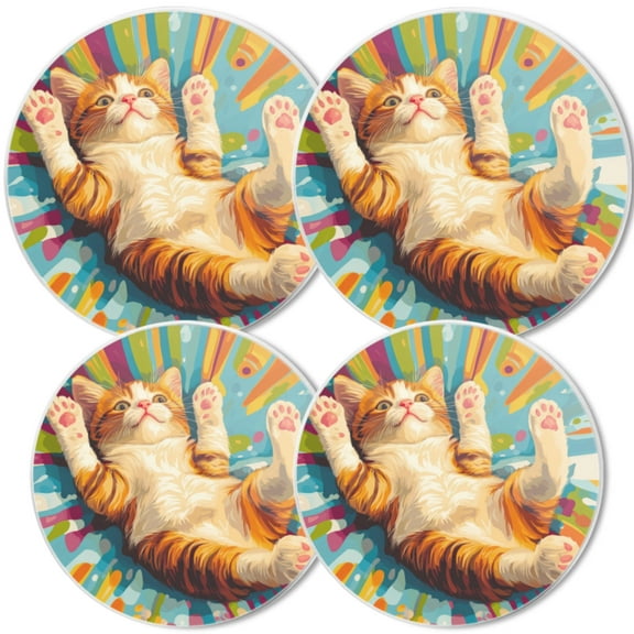 Gas Stove Burner Cover,White Electric Stove Top Protector,Easy to Clean,Adorable Kitten In A Radial - Colored Background