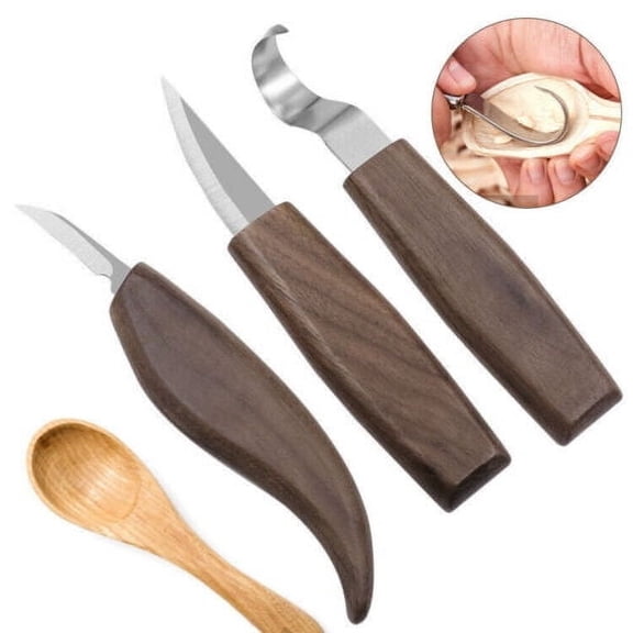 3Pcs Woodcarving Tool Kit Hook Spoon Knives Cutting Whittling Beaver Craft Steel