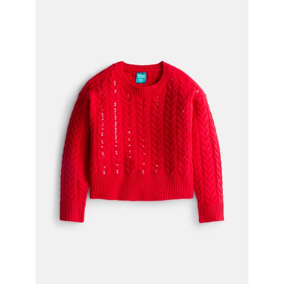 Wonder Nation Girls Sequined Cable Knit Sweater, Sizes 4-18 & Plus