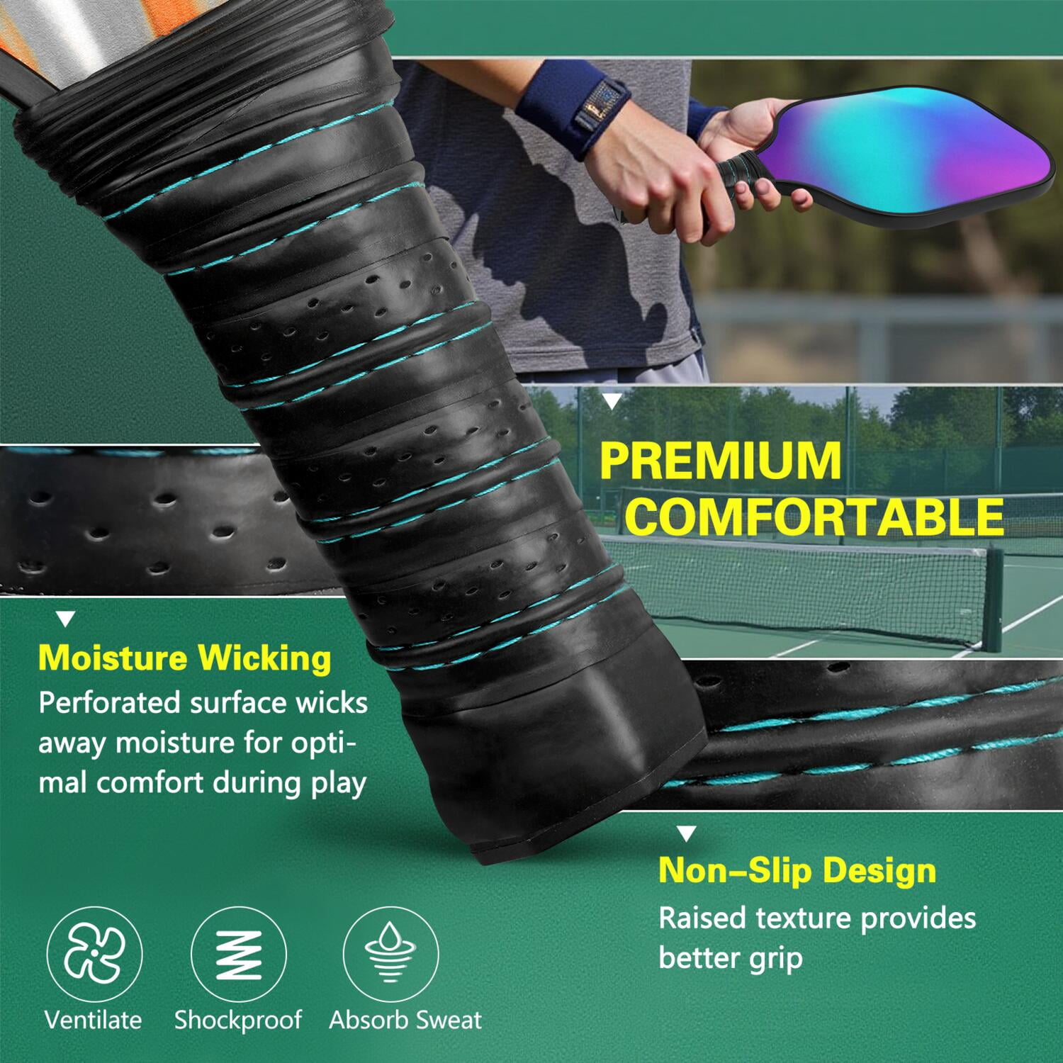 Pickleball Paddles Set Of 1, Fiberglass Surface, Neon Fluid Print, 1 Paddle, 2 Balls & Bag