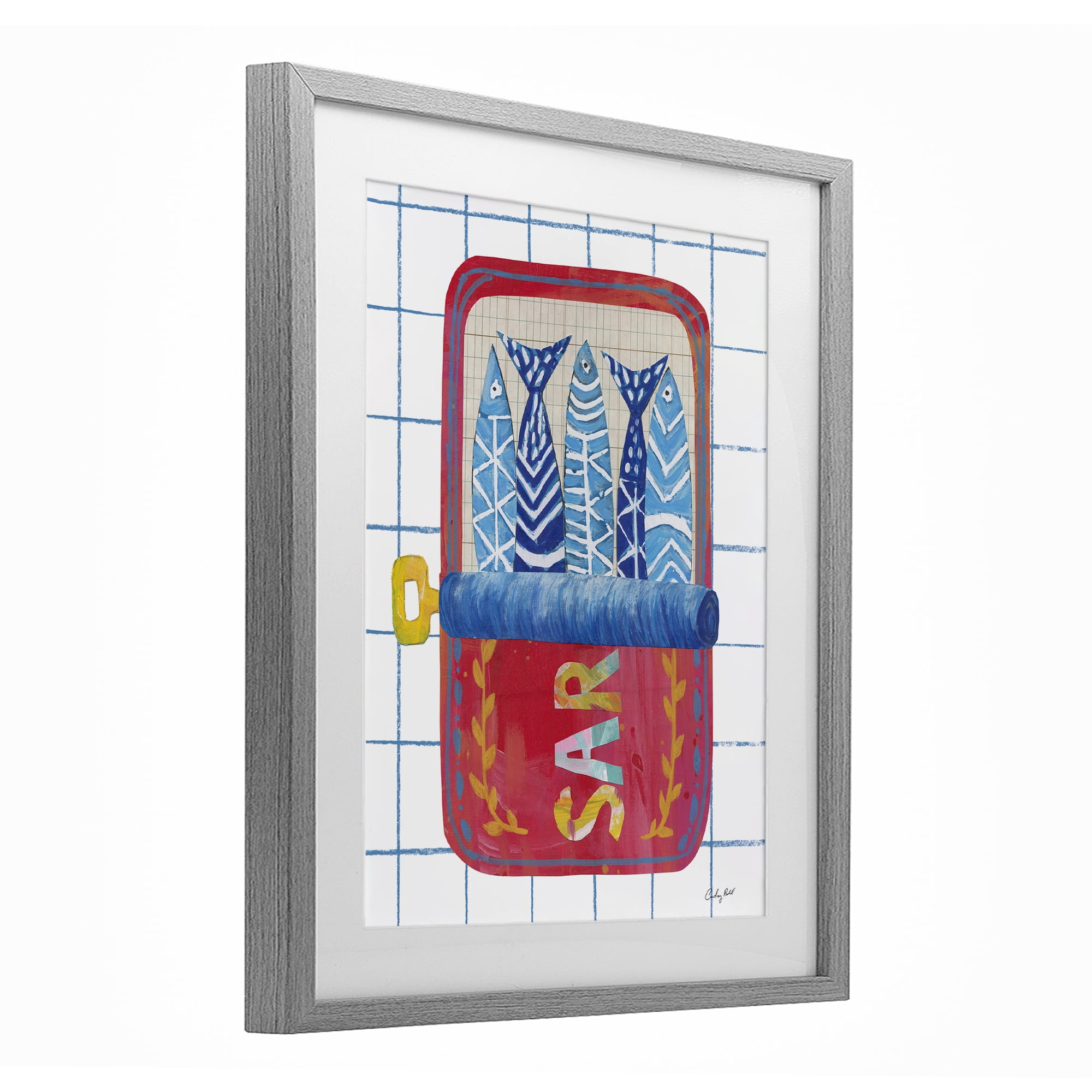 Stupell Industries Silly Sardines Red Tin Gray Framed Print Under Glass, design by Courtney Prahl