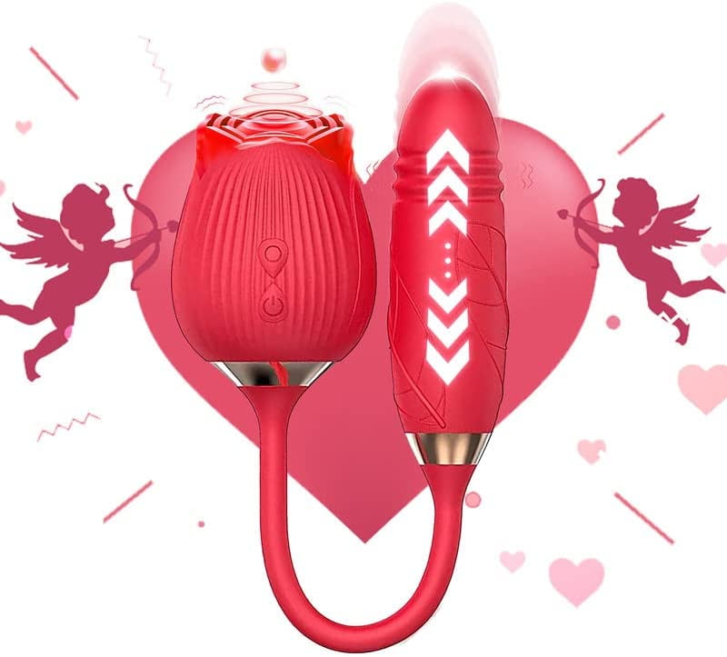Rose Vibrator Sex Toys for Women, G Spot Dildo with Vibrating Egg, Clit Stimulator for Adults Couples (Red)