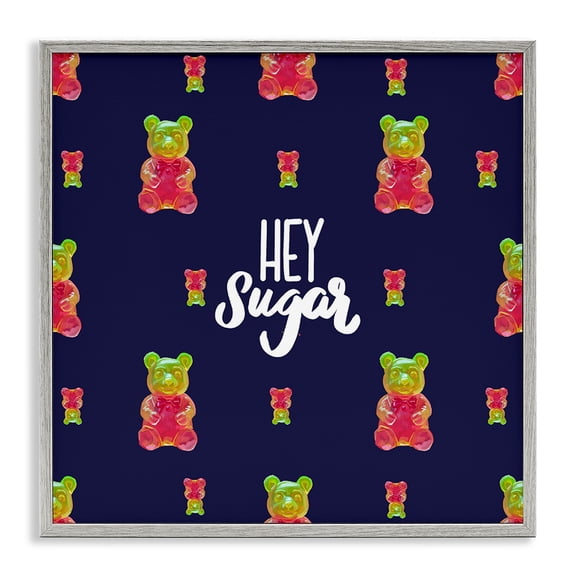 Stupell Industries Contemporary Hey Sugar Candy Bear Gray Framed Giclee Art, 17 x 17, by Amelia Noyes