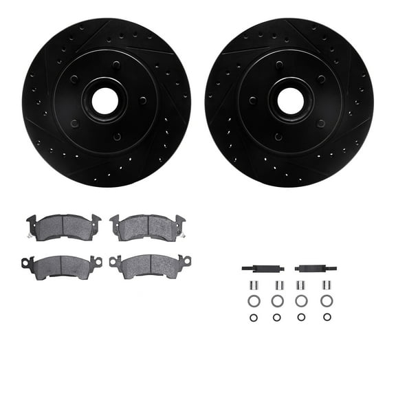 Dynamic Friction Company Front Brake Rotors-Drilled and Slotted-Black with Heavy Duty Brake Pads includes Hardware 8212-48101