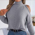 thumbnail image 5 of FNFYFH Women's Off Shoulder Sweater Solid Color Turtleneck Sweaters Long Sleeve Cutout Chunky Knitted Jumper Tops, 5 of 8