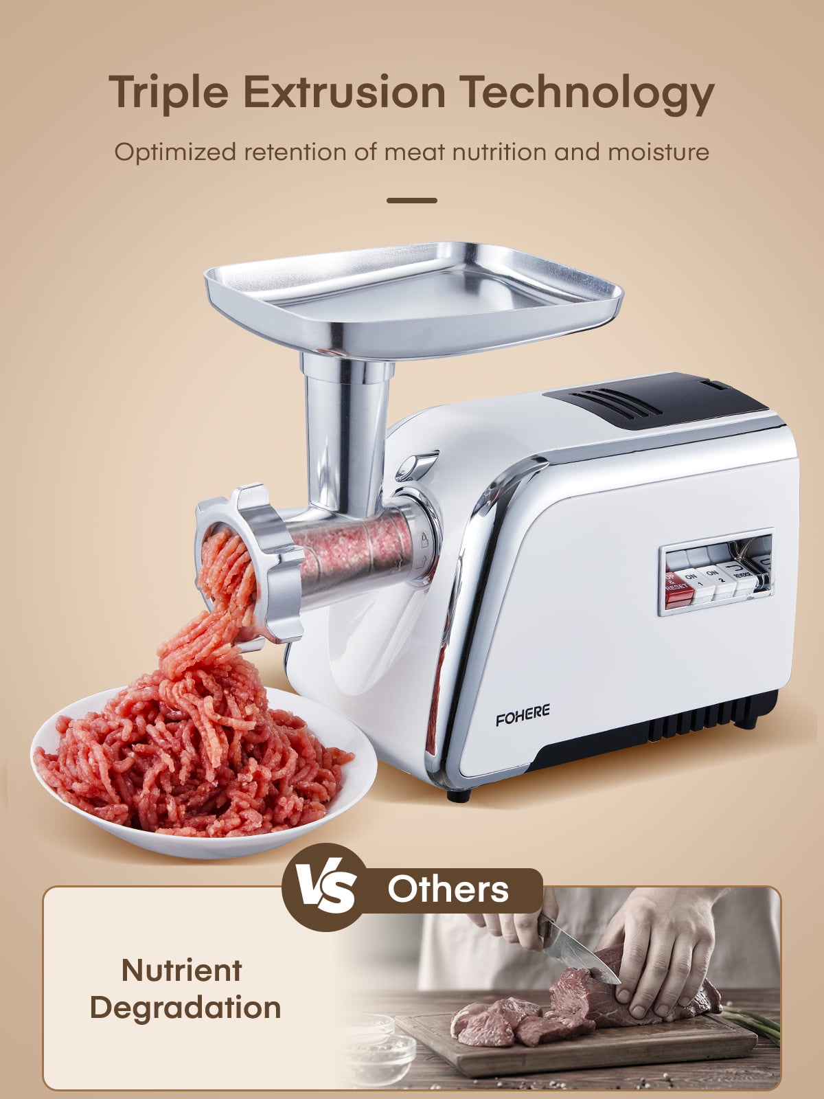 Electric Meat Grinder Heavy Duty, 3000W Max, Sausage Stuffer Maker with 4 Stainless steel Grinding Plates & 3 Blades, Storage Box