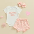 thumbnail image 3 of Okbabeha Daddys Girls Baby Clothes Romper And Flower Pants With Headband 3Pcs Newborn Baby Girl Outfit Sets, 3 of 7
