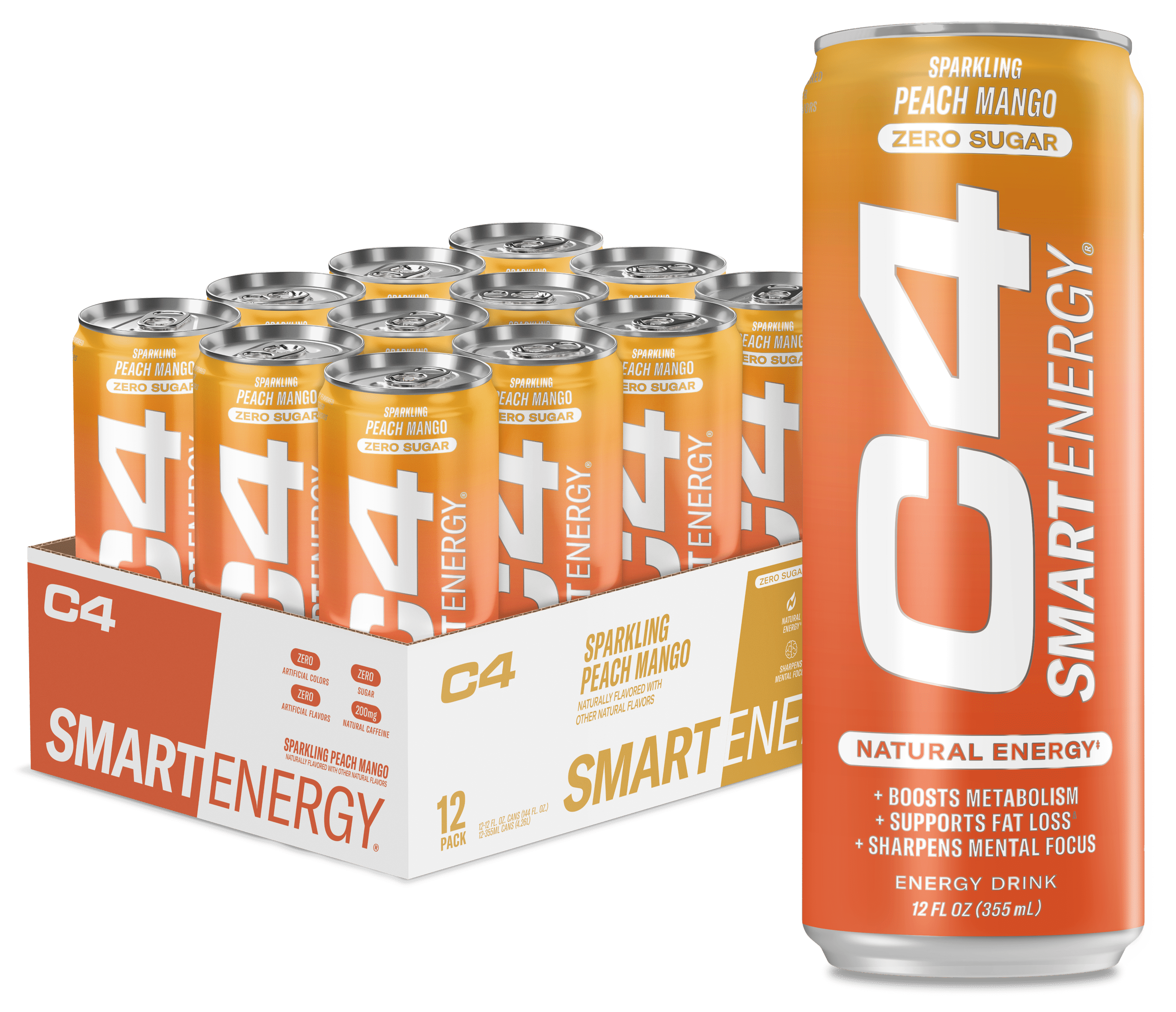 Wzór Na Energię Potencjalną C4 Smart Energy Drink, Peach Mango, Zero Sugar, Carbonated, Nootropic