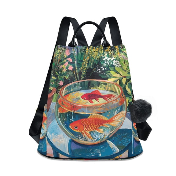 FORMRS Women's Travel Backpack Purse Anti-Theft Hidden Pockets Casual Shoulder Bag, Art Goldfish Bowl