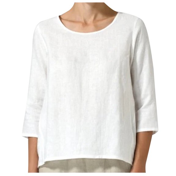Qiopertar Linen Tops for Women Sleeveless Round Neck Casual Summer Blouse Solid Color Loose Fit Cotton Linen Shirt, White XL