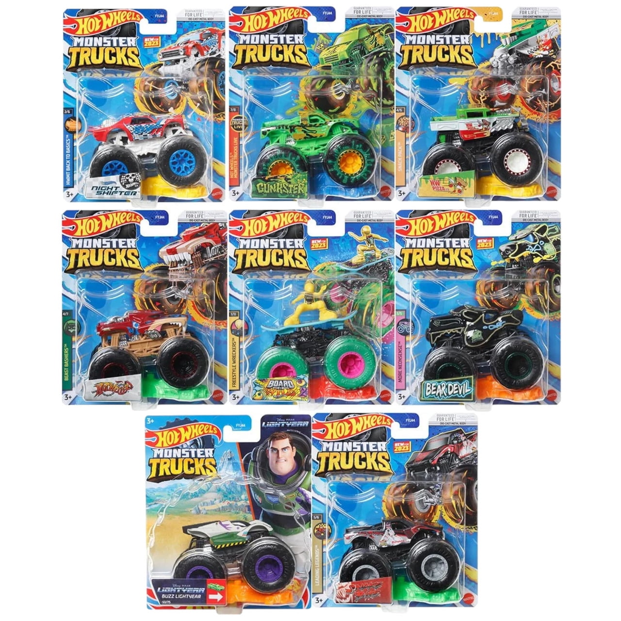 Hot Wheels Monster Trucks Connect and Crash Car Complete Set of 8 Diecast Vehicles with Hotweiler, Buzz, Board Wild, Gunkster, Beardevil and More from FYJ44-995G