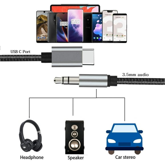 Câble USB C vers Jack 3,5 Mm Audio aux 6,6 Pieds, Adaptateur KOOPAO Type C Compatible avec le Câble Stéréo 3,5 Mm pour Voiture