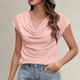thumbnail image 5 of Cowl Neck Tops for Women 2026 Summer Womens Tops Casual Business Blouses Short Sleeve Loose Fit Spring Outfits by Yigetop Pink 3XL, 5 of 5