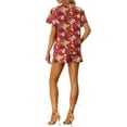 thumbnail image 3 of Women Hawaiian Sets 2 Pieces Floral Button Down Shirt and Shorts Tropical Vacation Beach Casual Outfits 2025 S Red, 3 of 6